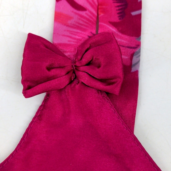 VTG Hot Pink Flowers Bows Shiny Slippery Satin Sissy Teddie Nightie Slip Large - Picture 3 of 7